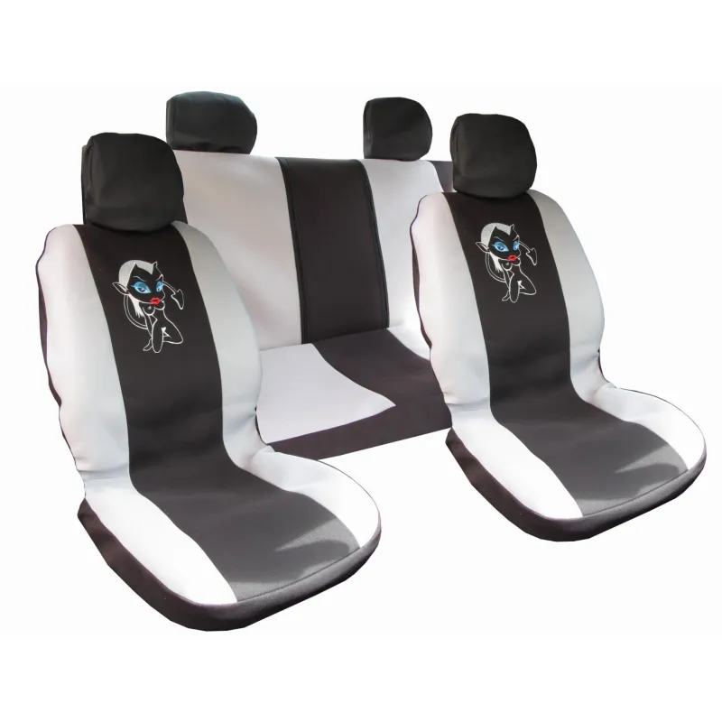 Pokrowce na siedzenia z haftem czarno-szare - Uniwersalne