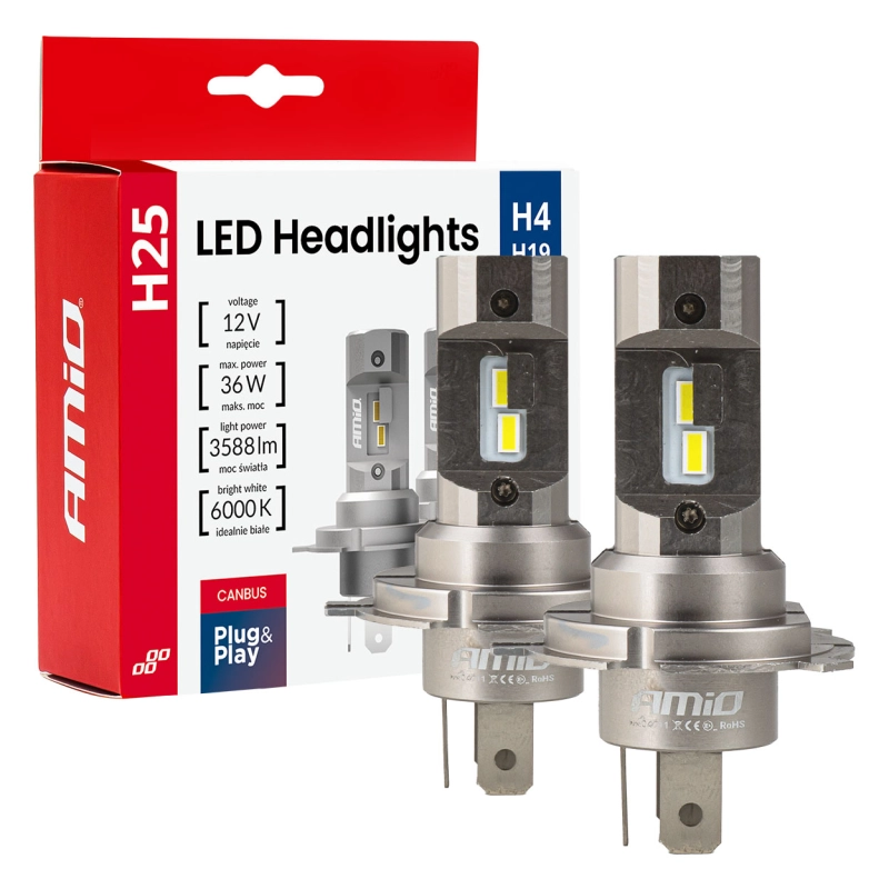 Żarówki LED H4 H19 CANBUS 12V 6000K H25